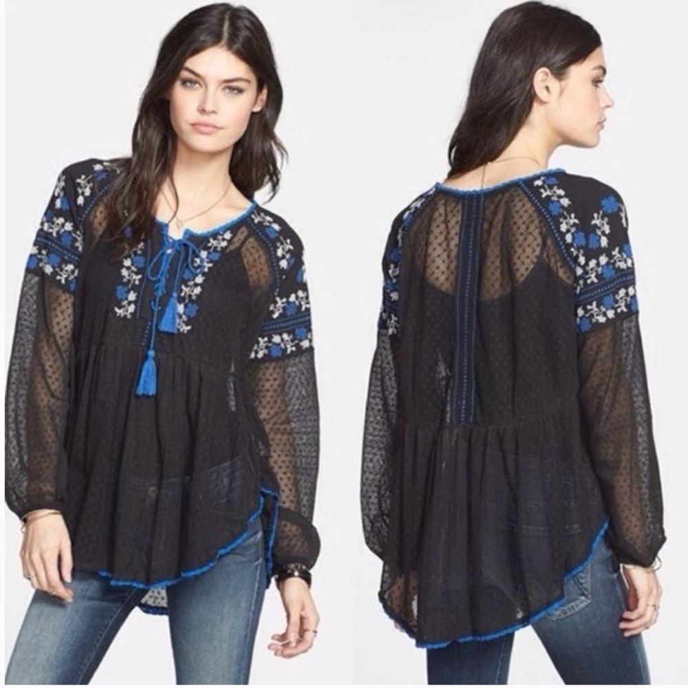 Free People Star Dust Mesh Roses Are Red Top (Black Combo) XS